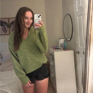 Green V-Neck Women's Sweater